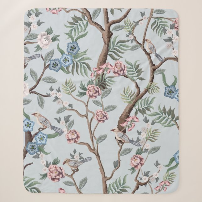 Nahtloses Muster im Chinoiserie-Stil mit Pionieren Sherpadecke (Vorderseite)