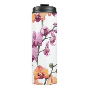 Nahtloses Muster mit Aquarellorchideen-Blume  Thermosbecher