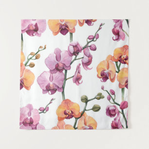 Nahtloses Muster mit Aquarellorchideen-Blume  Wandteppich