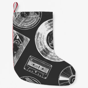 Nahtloses Muster mit Audio- und Videoträgern. Vi Kleiner Weihnachtsstrumpf