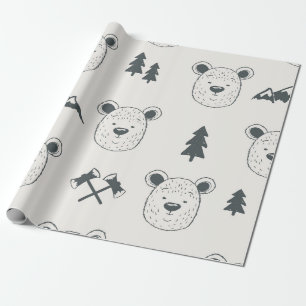Nahtloses Muster mit Bärenkopfseeschwalbe, Bär, Ma Geschenkpapier