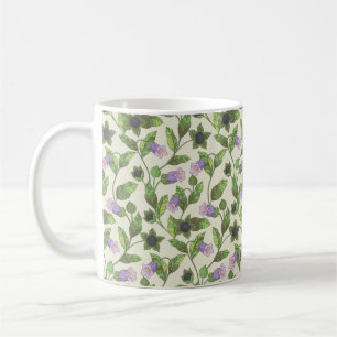 Nahtloses Muster mit Belladonna-Blume. Ein Busch Kaffeetasse