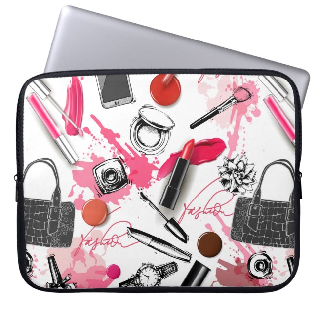 Nahtloses Muster mit bemaltetem Make-up Laptopschutzhülle (Vorderseite)