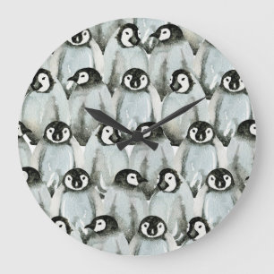 Nahtloses Muster mit bezaubernden Pinguinen. Große Wanduhr