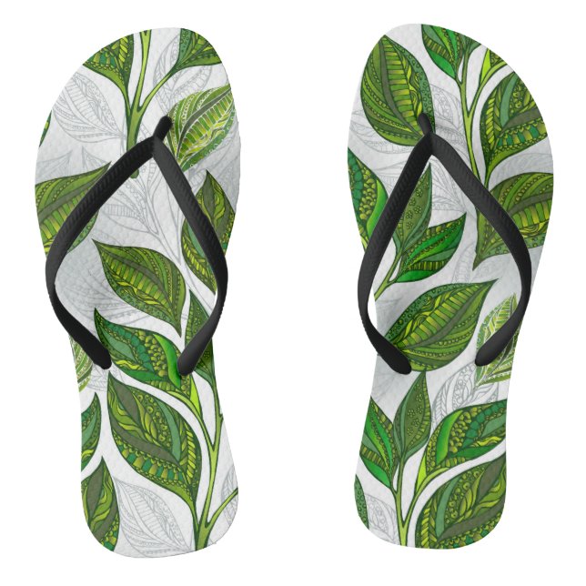 Nahtloses Muster mit Blätter aus grünem Tee Flip Flops (Fußbett)
