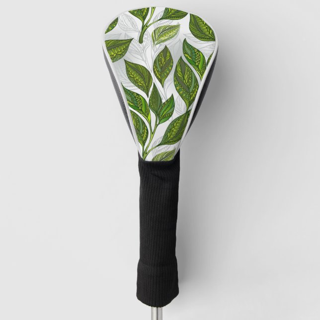 Nahtloses Muster mit Blätter aus grünem Tee Golf Headcover (Vorderseite)