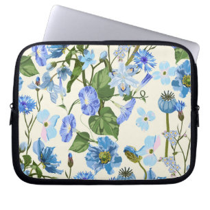 Nahtloses Muster mit blauen Blumen. Laptopschutzhülle
