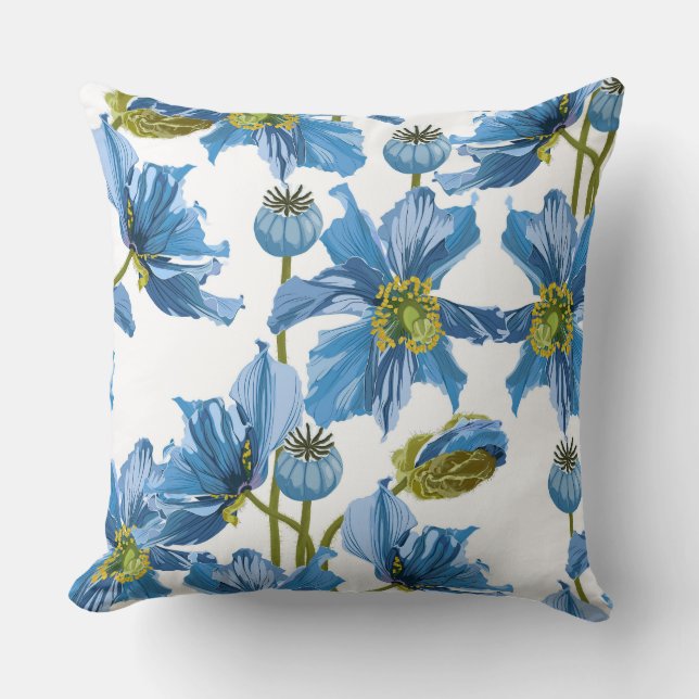 Nahtloses Muster mit blauen Mohnblumen-Blume. Kissen (Vorderseite)