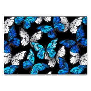 Nahtloses Muster mit blauen Schmetterlingen Morpho Tischnummer