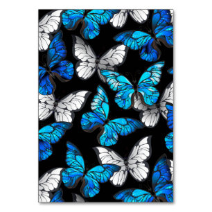 Nahtloses Muster mit blauen Schmetterlingen Morpho Tischnummer
