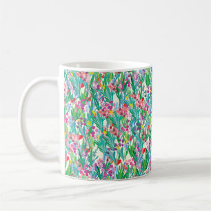 Nahtloses Muster mit Blume, Hintergrund der Pflanz Kaffeetasse