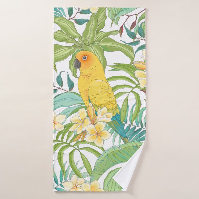 Nahtloses Muster mit Blume Plumeria, Blätter und Badehandtuch (Badehandtuch)