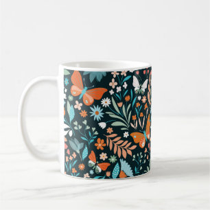 Nahtloses Muster mit Blume und Schmetterlingen Kaffeetasse
