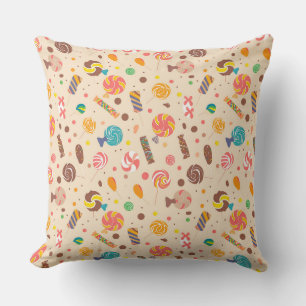 Nahtloses Muster mit Bonbons, Lollipops, beige Ba Kissen