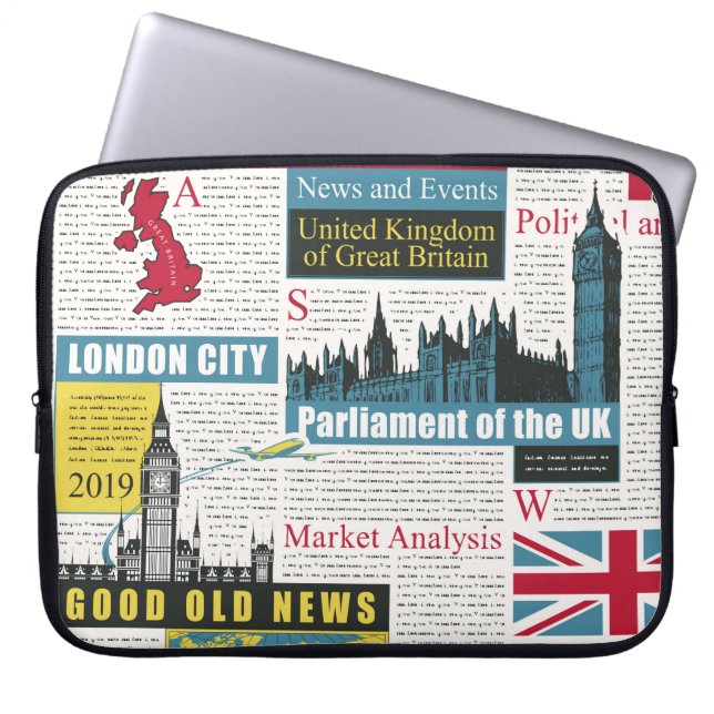 Nahtloses Muster mit britischen oder Londoner Zeit Laptopschutzhülle (Vorderseite)