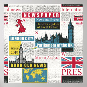Nahtloses Muster mit britischen oder Londoner Zeit Poster