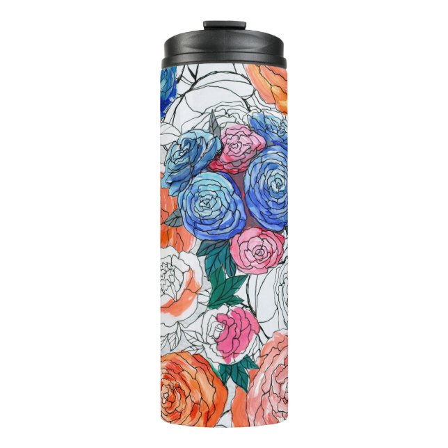 Nahtloses Muster mit bunten Blume Thermosbecher (Vorderseite)