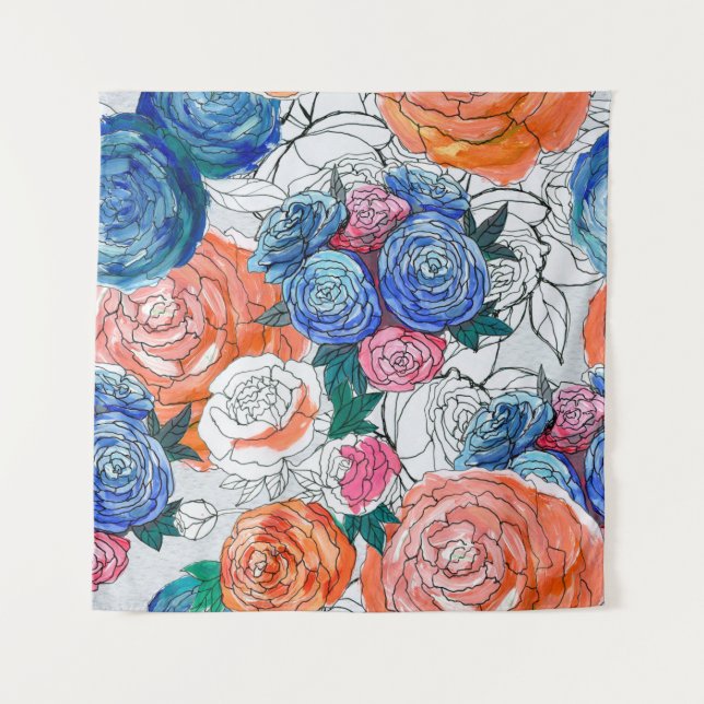 Nahtloses Muster mit bunten Blume Wandteppich (Vorderseite)