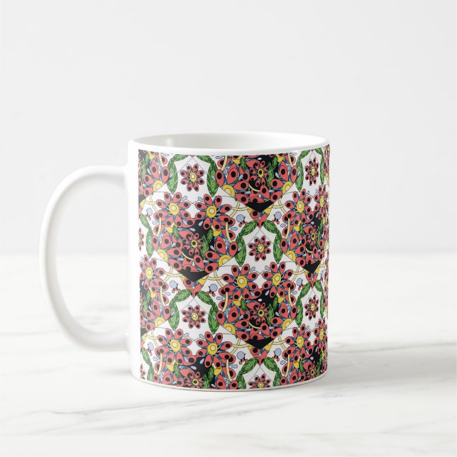 Nahtloses Muster mit bunten Herzen Kaffeetasse (Links)