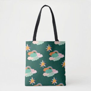 Nahtloses Muster mit bunten Wolken und Tasche