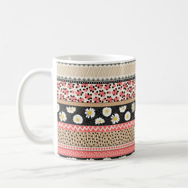 Nahtloses Muster mit dekorativen Blume, Patchwor Kaffeetasse (Links)