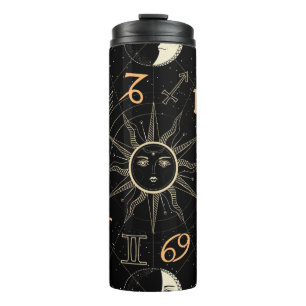 Nahtloses Muster mit dem Horoskop-Kreis mit Zo Thermosbecher
