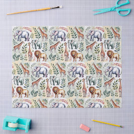Nahtloses Muster mit Elefanten Löwen Seidenpapier