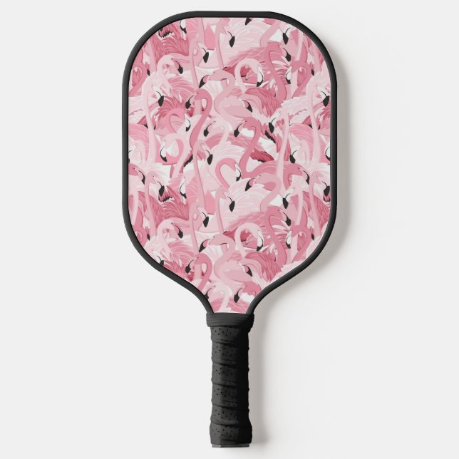 nahtloses Muster mit exotischen rosa Flamingos Pickleball Schläger (Vorderseite)