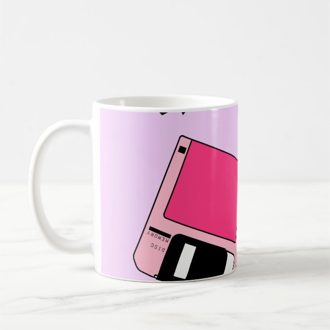 Nahtloses Muster mit farbiger Diskette im Dämpfe Kaffeetasse (Links)