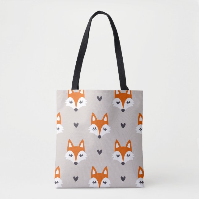 Nahtloses Muster mit Fuchsgesichtern. Handgezogene Tasche (Vorderseite)