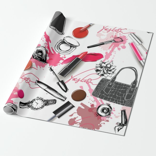 Nahtloses Muster mit gemaltem Make-up Geschenkpapier (Ungerollt)