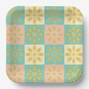 Nahtloses Muster mit geometrischen Blumenmotiven Pappteller