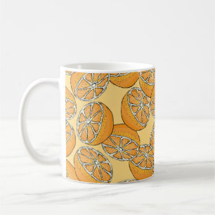 Nahtloses Muster mit geschnitten Orangen. Vintage Kaffeetasse