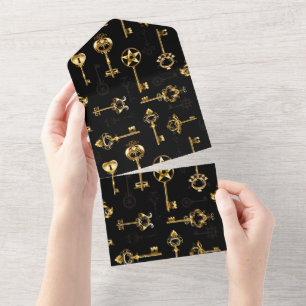 Nahtloses Muster mit Golden Keys All In One Einladung