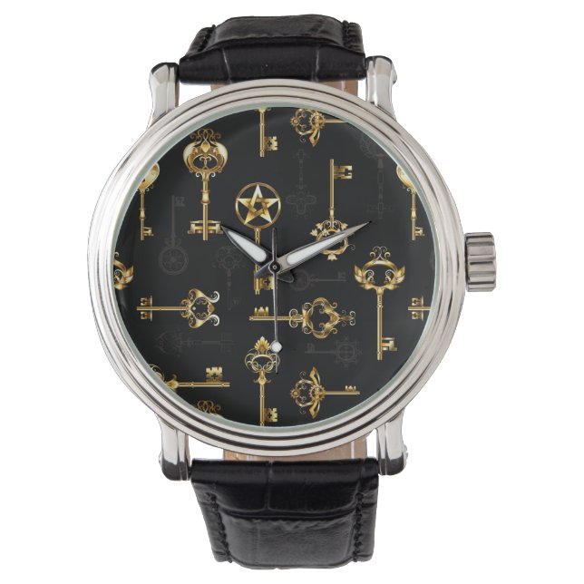 Nahtloses Muster mit Golden Keys Armbanduhr (Vorderseite)