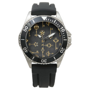 Nahtloses Muster mit Golden Keys Armbanduhr