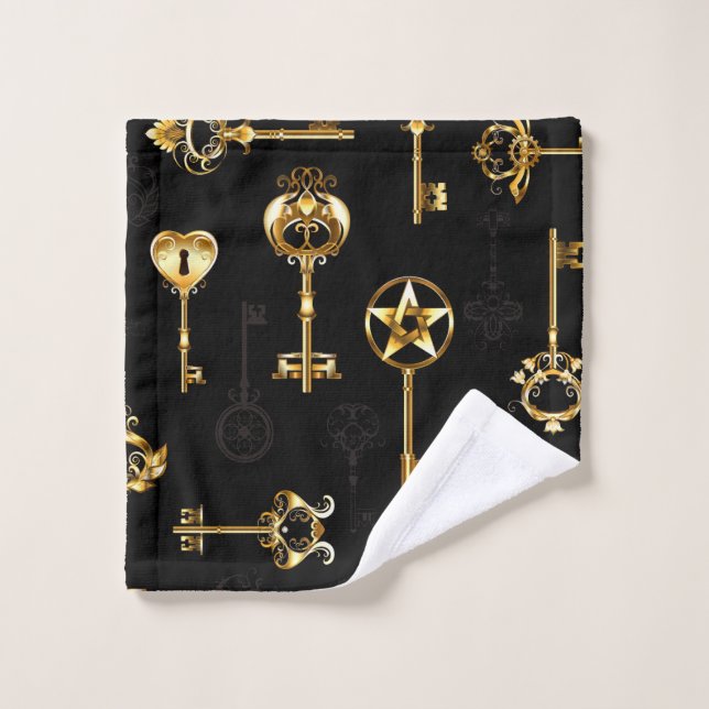 Nahtloses Muster mit Golden Keys Badhandtuch Set (Waschlappen)