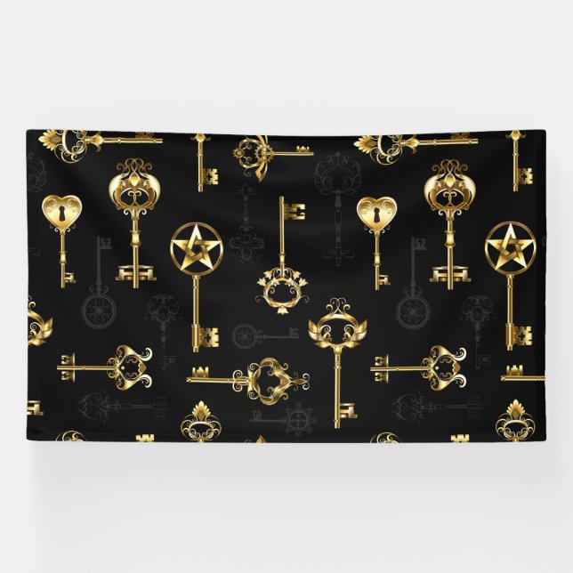 Nahtloses Muster mit Golden Keys Banner (Horizontal)