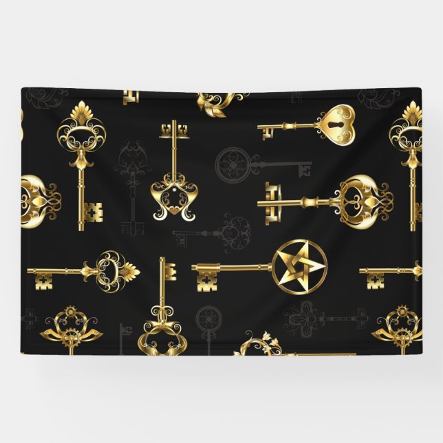 Nahtloses Muster mit Golden Keys Banner (Horizontal)