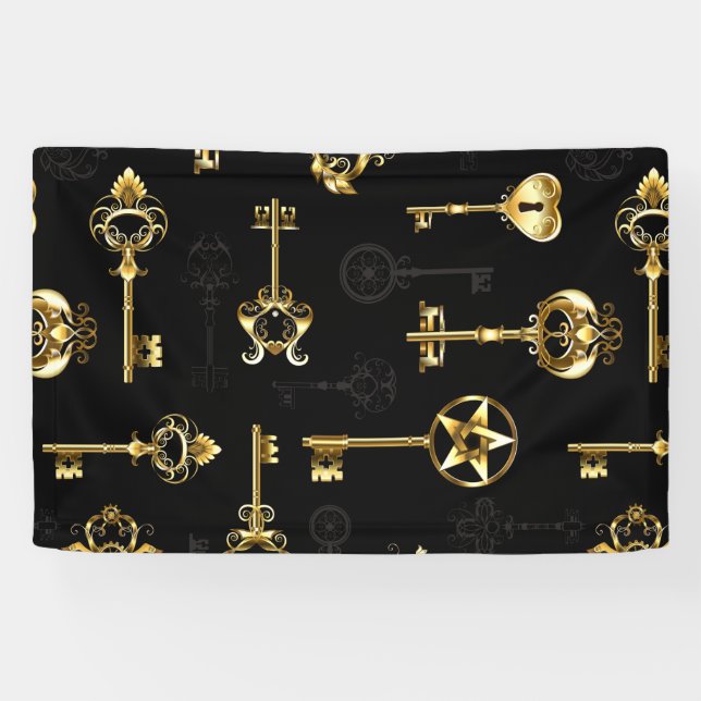 Nahtloses Muster mit Golden Keys Banner (Horizontal)