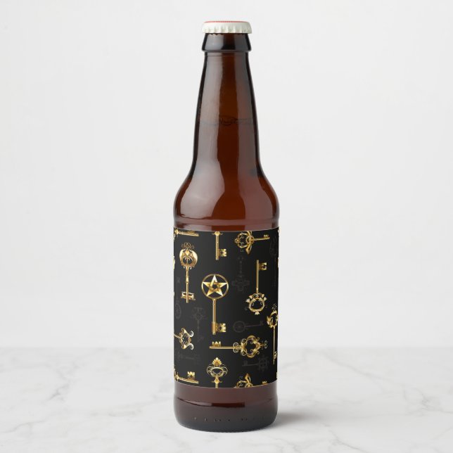 Nahtloses Muster mit Golden Keys Bierflaschenetikett (Vorderseite)