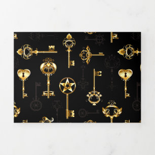 Nahtloses Muster mit Golden Keys Dreifach-gefaltete Programmkarte