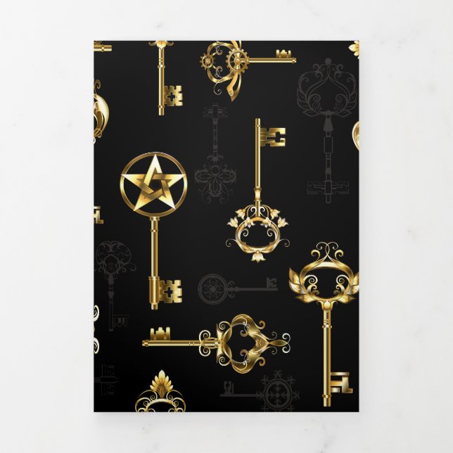 Nahtloses Muster mit Golden Keys Dreifach-gefaltete Programmkarte (Cover)