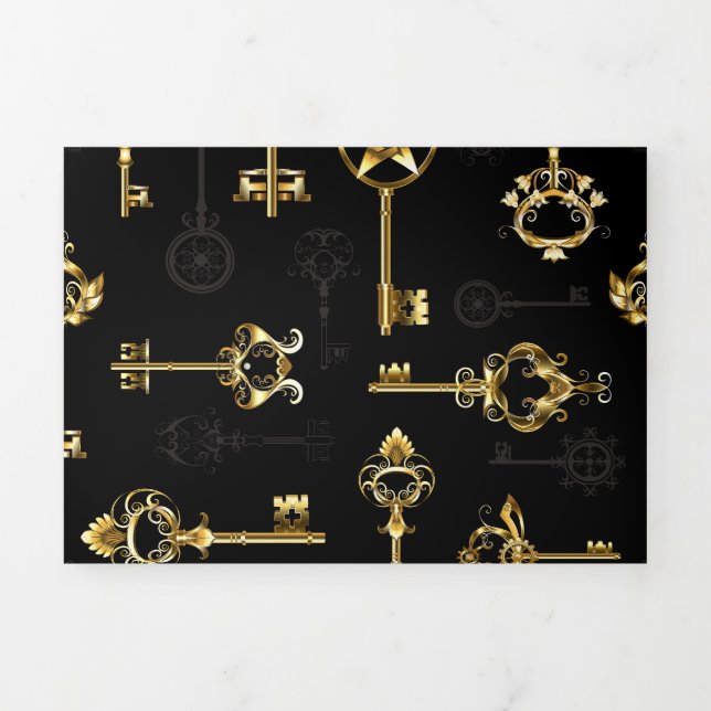 Nahtloses Muster mit Golden Keys Dreifach Gefaltete Urlaubskarte (Cover)