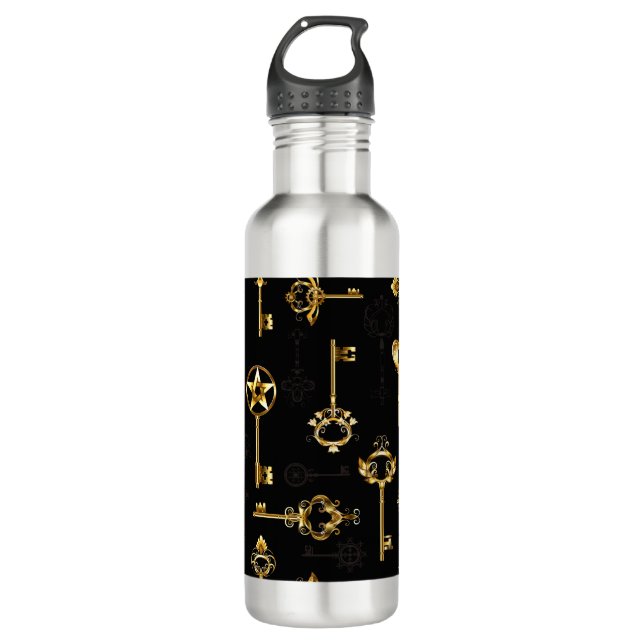 Nahtloses Muster mit Golden Keys Edelstahlflasche (Vorderseite)