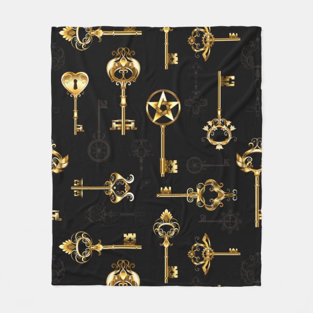 Nahtloses Muster mit Golden Keys Fleecedecke (Vorderseite)