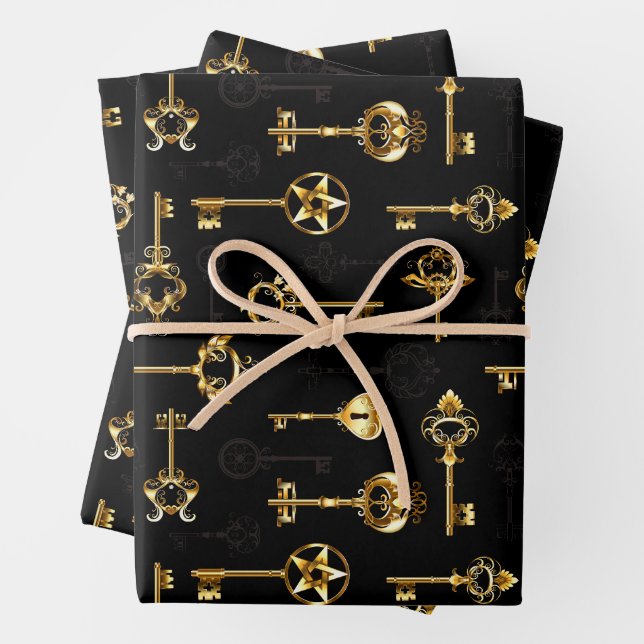 Nahtloses Muster mit Golden Keys Geschenkpapier Set (Beispiel)