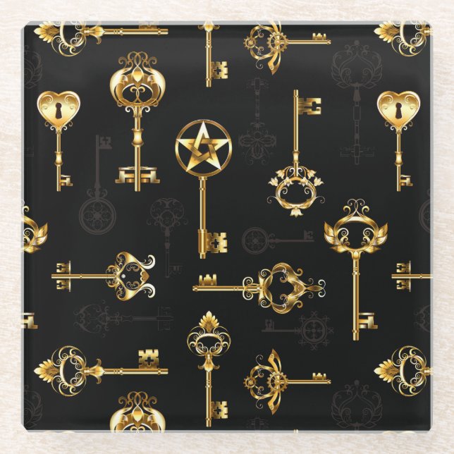 Nahtloses Muster mit Golden Keys Glasuntersetzer (Vorderseite)