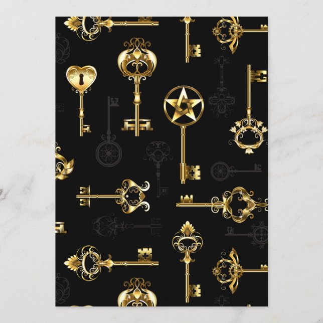 Nahtloses Muster mit Golden Keys Hinweiskarte (Vorderseite)