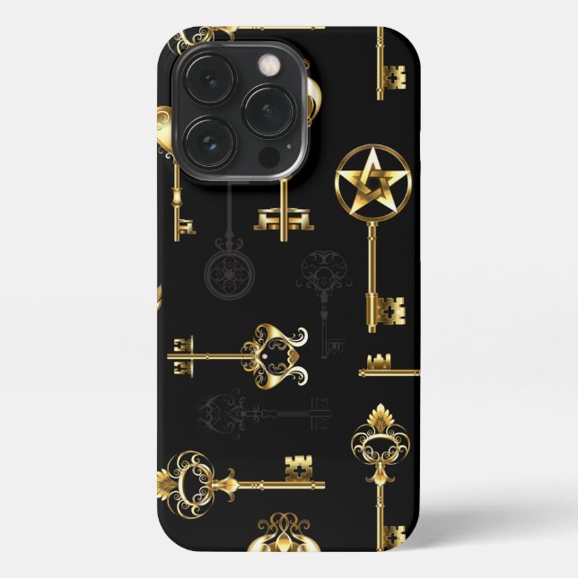 Nahtloses Muster mit Golden Keys iPhone 13 Pro Hülle (Rückseite)